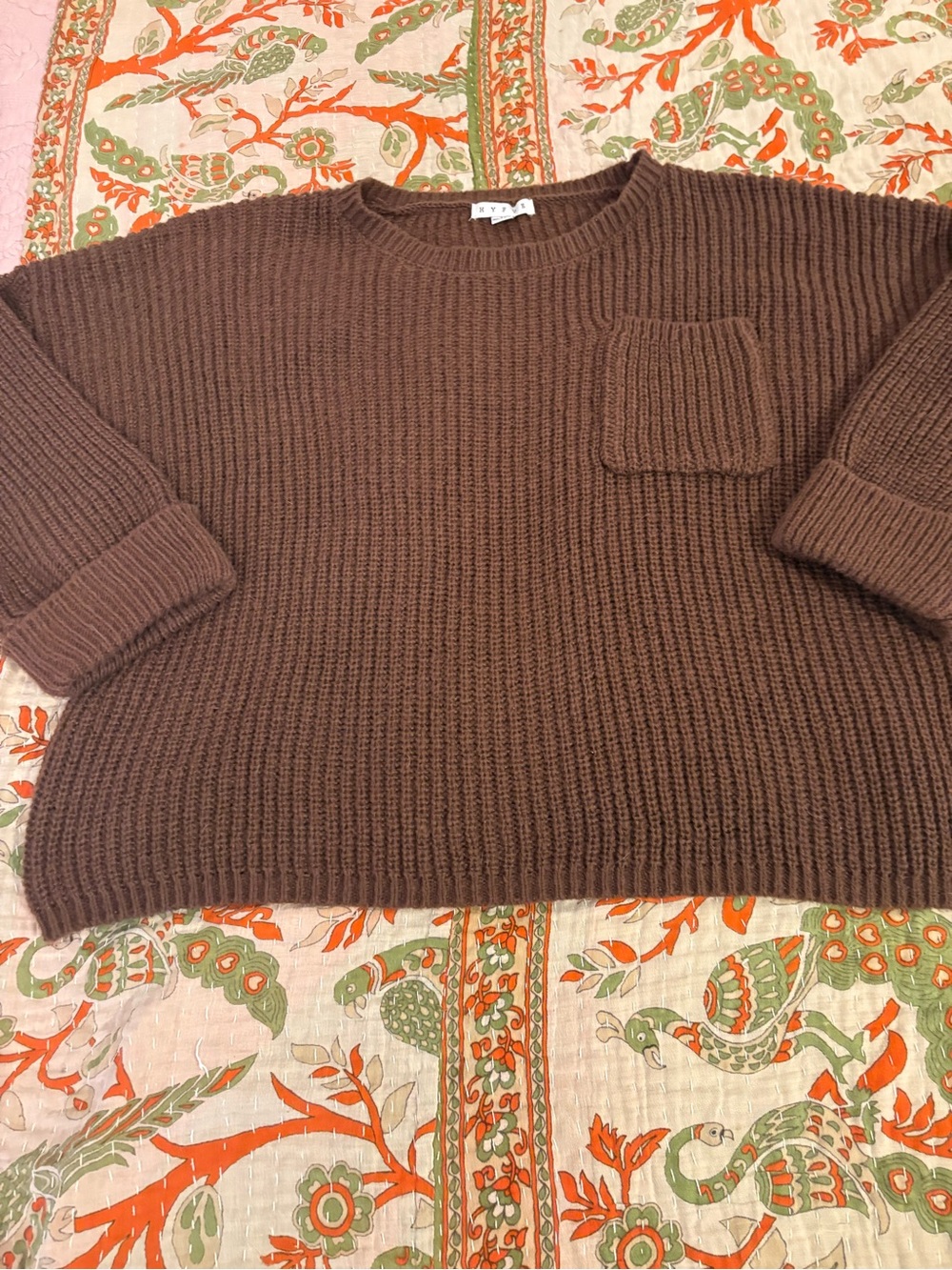 HYFVE NWOT Brown Crewneck Ribbed Sweater with Pocket